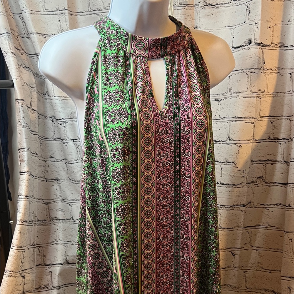 Sew In Love Green and Pink Floral Halter Flowy Tank